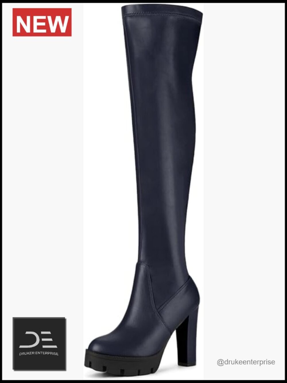 Faux Leather Platform Over Knee Chunky Heel Boots
